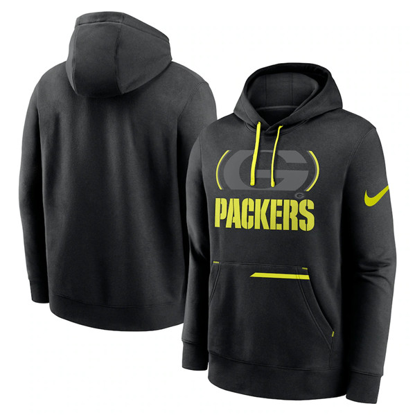 Men's Green Bay Packers Black Volt Pullover Hoodie - Click Image to Close